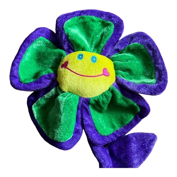 Beads by the Dozen Daisy Plush Smiling Happy Face Purple Yellow 24” plush - Picture 2 of 6